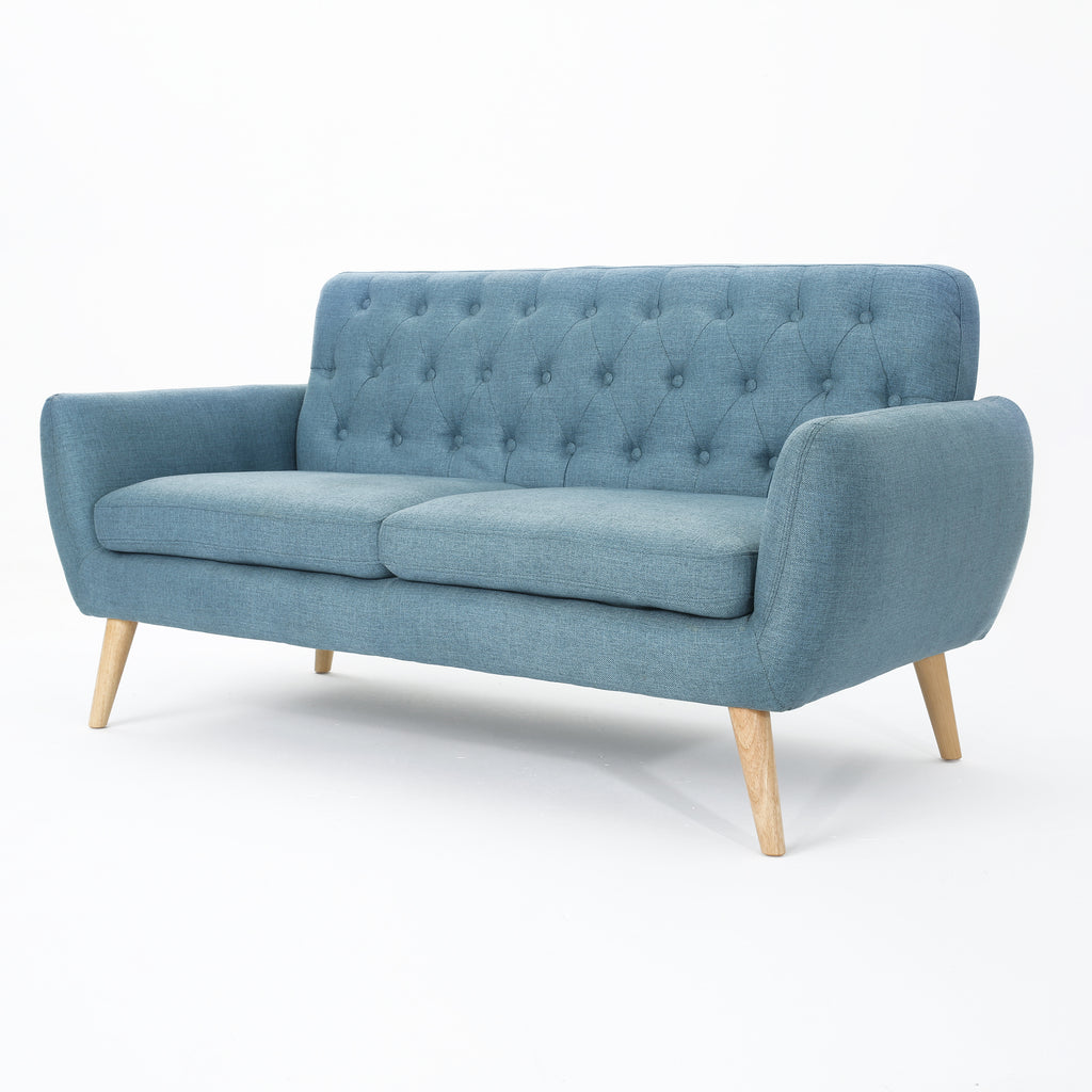 Blue Fabric Tufted Oversized Loveseat O331