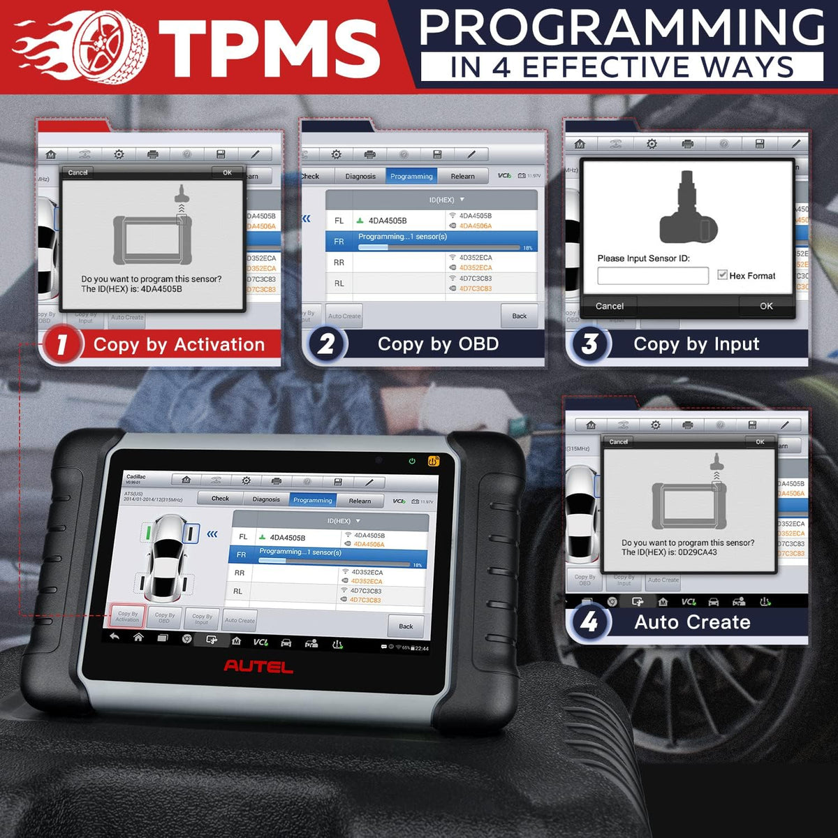 Autel MaxiCOM MK808TS Pro 4PCS 2in1 315/433Mhz TPMS Sensors Diagnostic Scan Tool L426