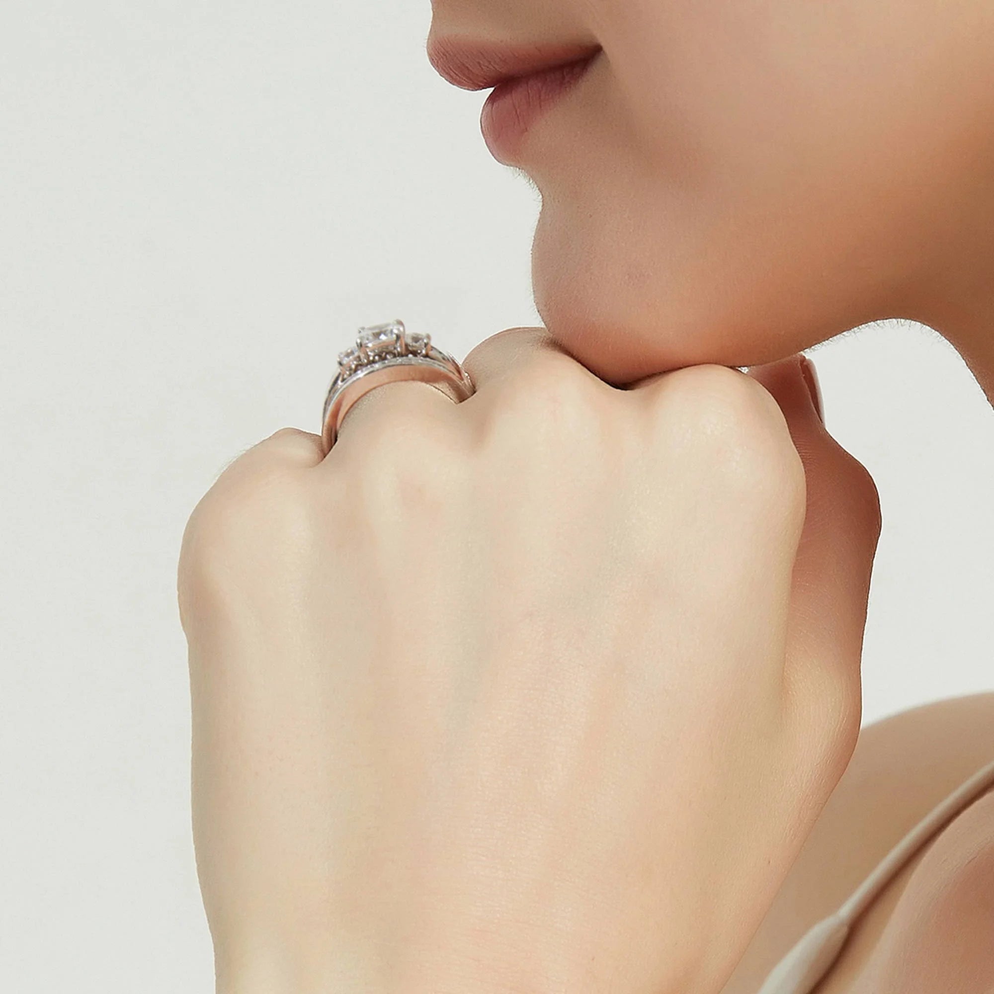 Sterling Silver Cushion Cut Cubic Zirconia Ring Set, Rhodium Plated Size 8.5 R7633
