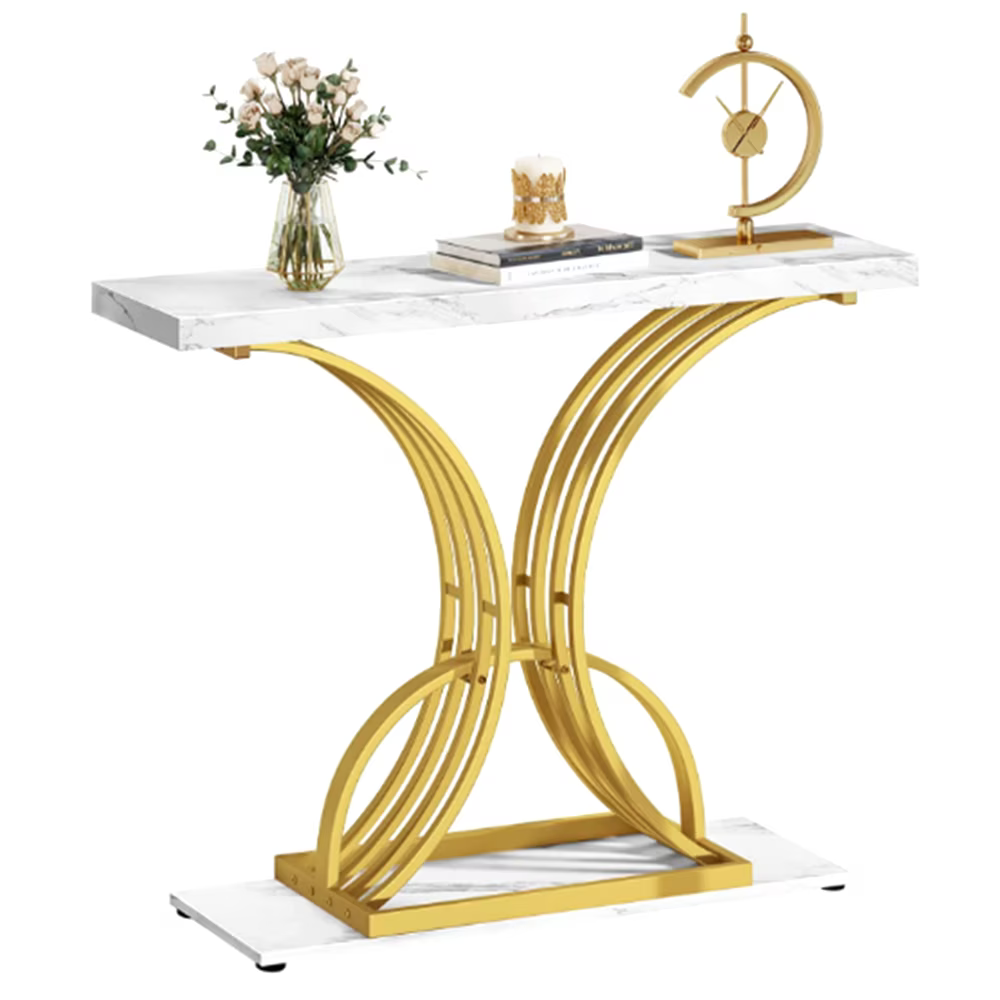 Gold Narrow Console Table with Faux Marble Top N282060