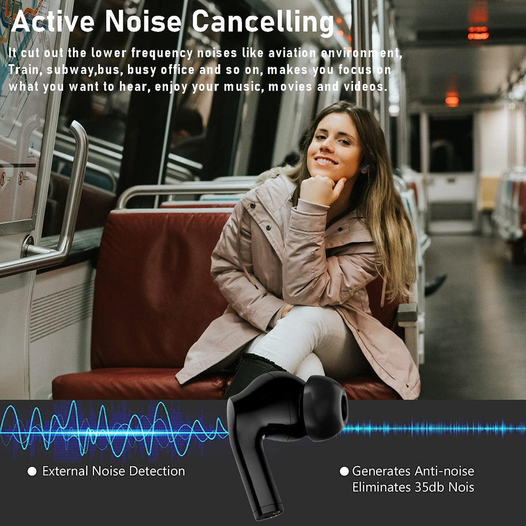 Hybrid Active Noise Cancelling Wireless Earbuds with Built-in Mic E79838
