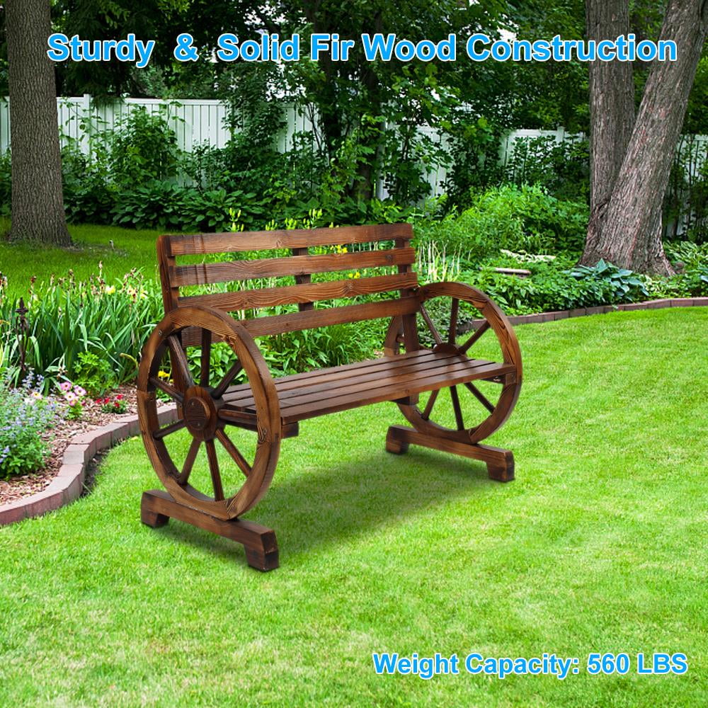 Rustic 2-Person Wooden Wagon Wheel Bench K5257
