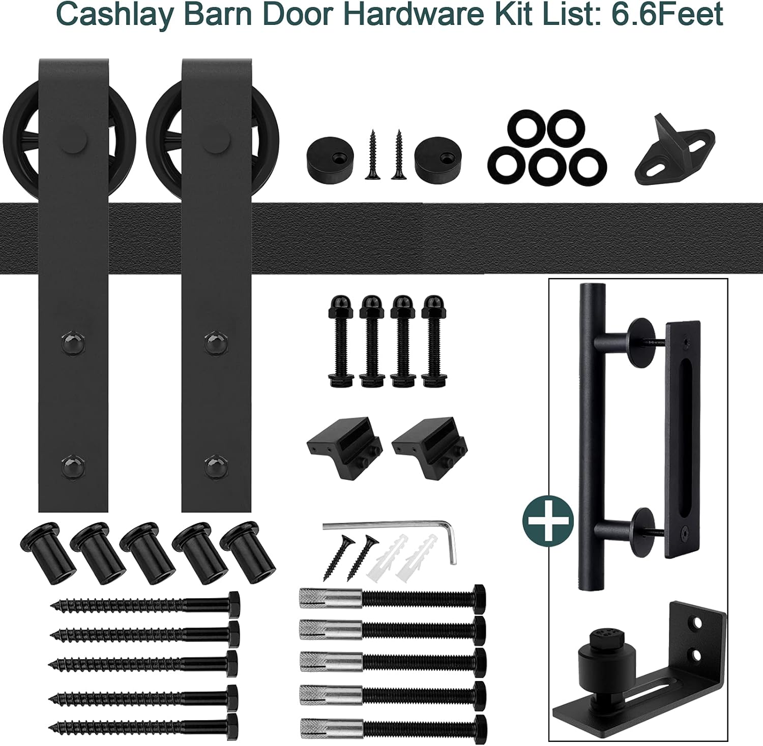 6.6FT Heavy Duty Sliding Door Hardware Kit with 12 Handle & Floor Guide E826561