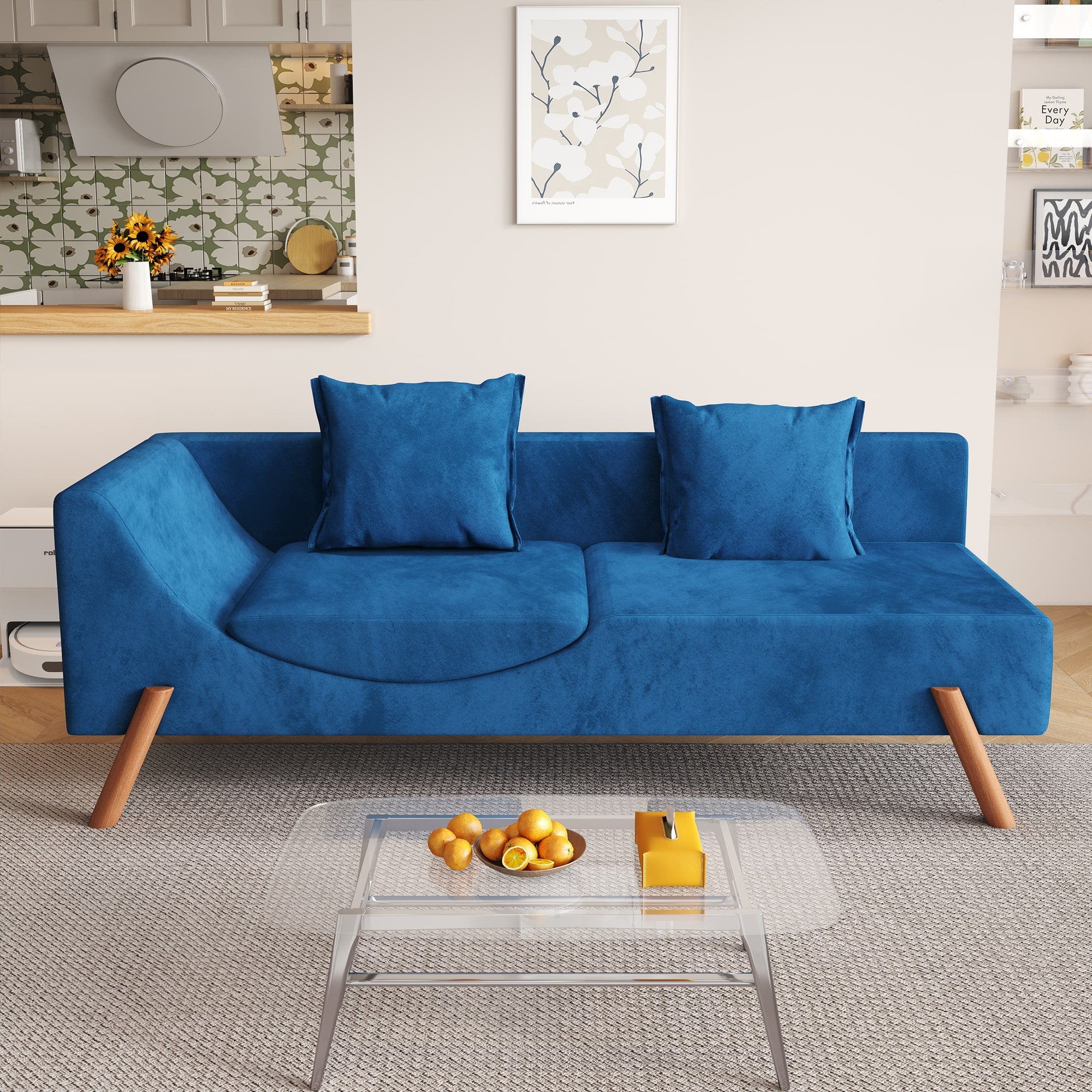 Modern Velvet Convertible Recliner Sofa with Ottoman L856