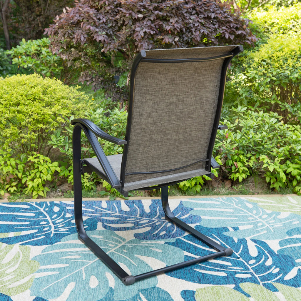 7-Piece Outdoor Patio Dining Set with 6 Rocking Chairs & 1 Metal Frame Dining Table, Black & Gray O138