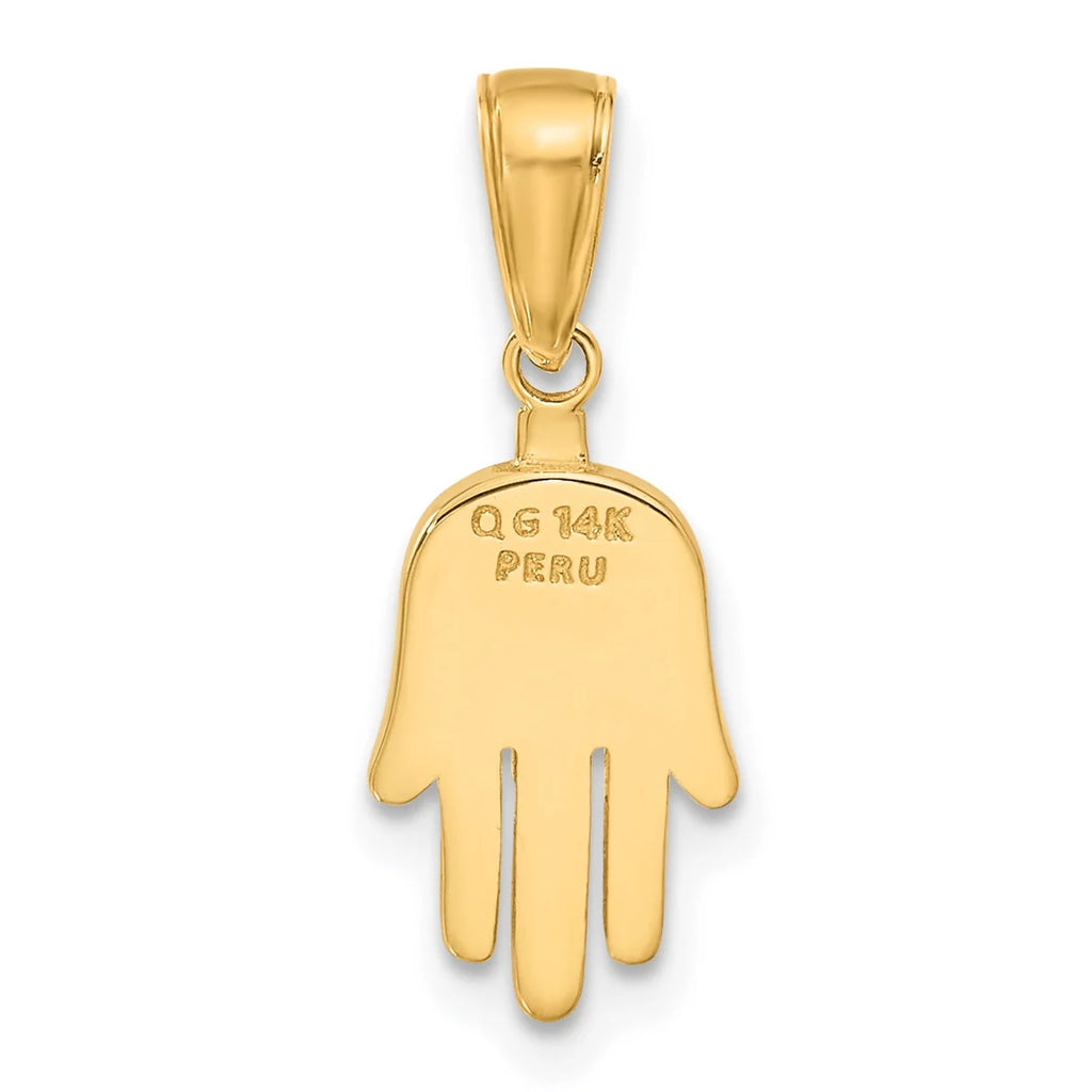 10K Yellow Gold Hamsa Pendant Charm with Rope Chain Necklace 20'' L809