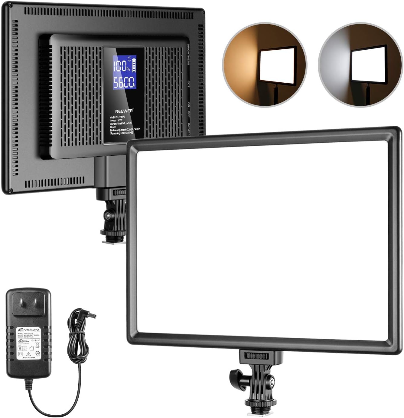 Ultra-Thin LED Soft Light Panel with LCD Display, Dimmable Bi-Color 3200-5600K CRI95+ On Camera Video Light V3994