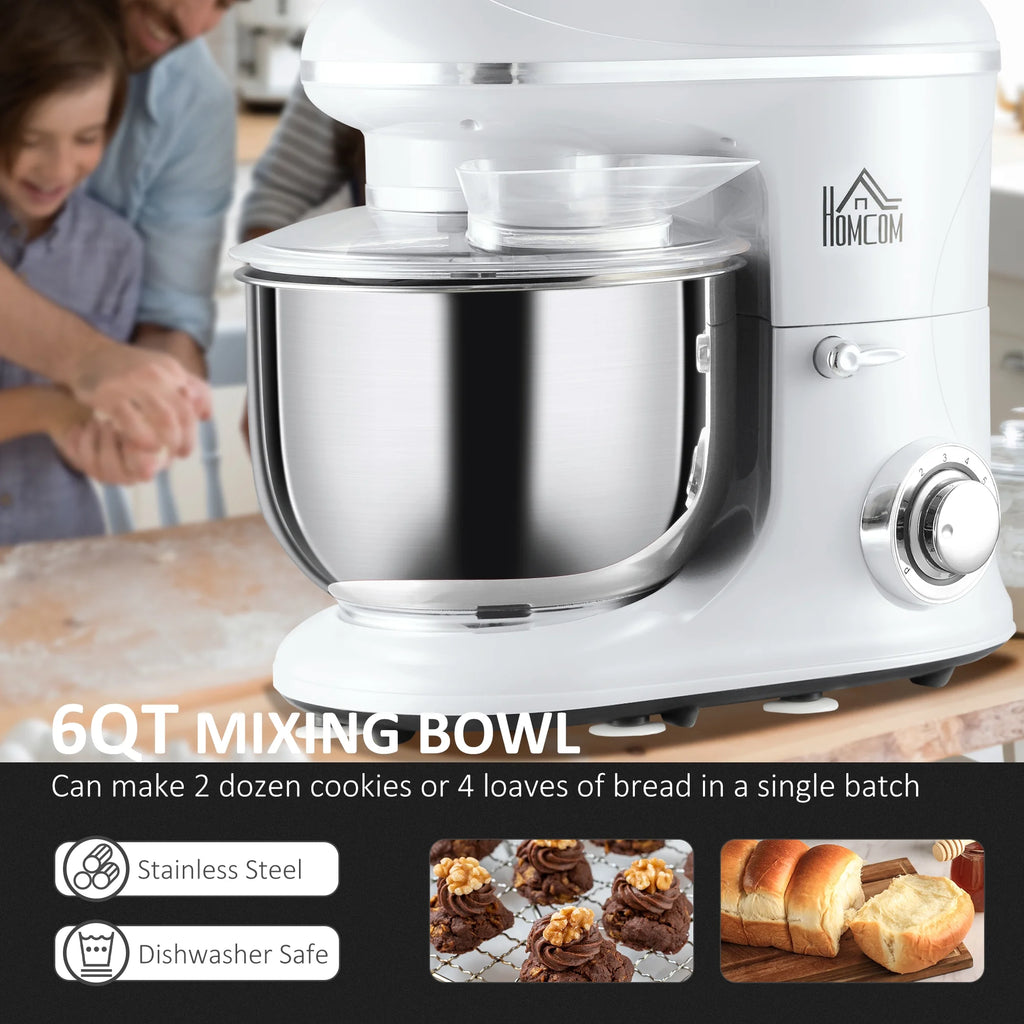 6 Qt 600W 6 Speed Tilt Head Stand Mixer with Stainless Steel Mixing Bowl I735