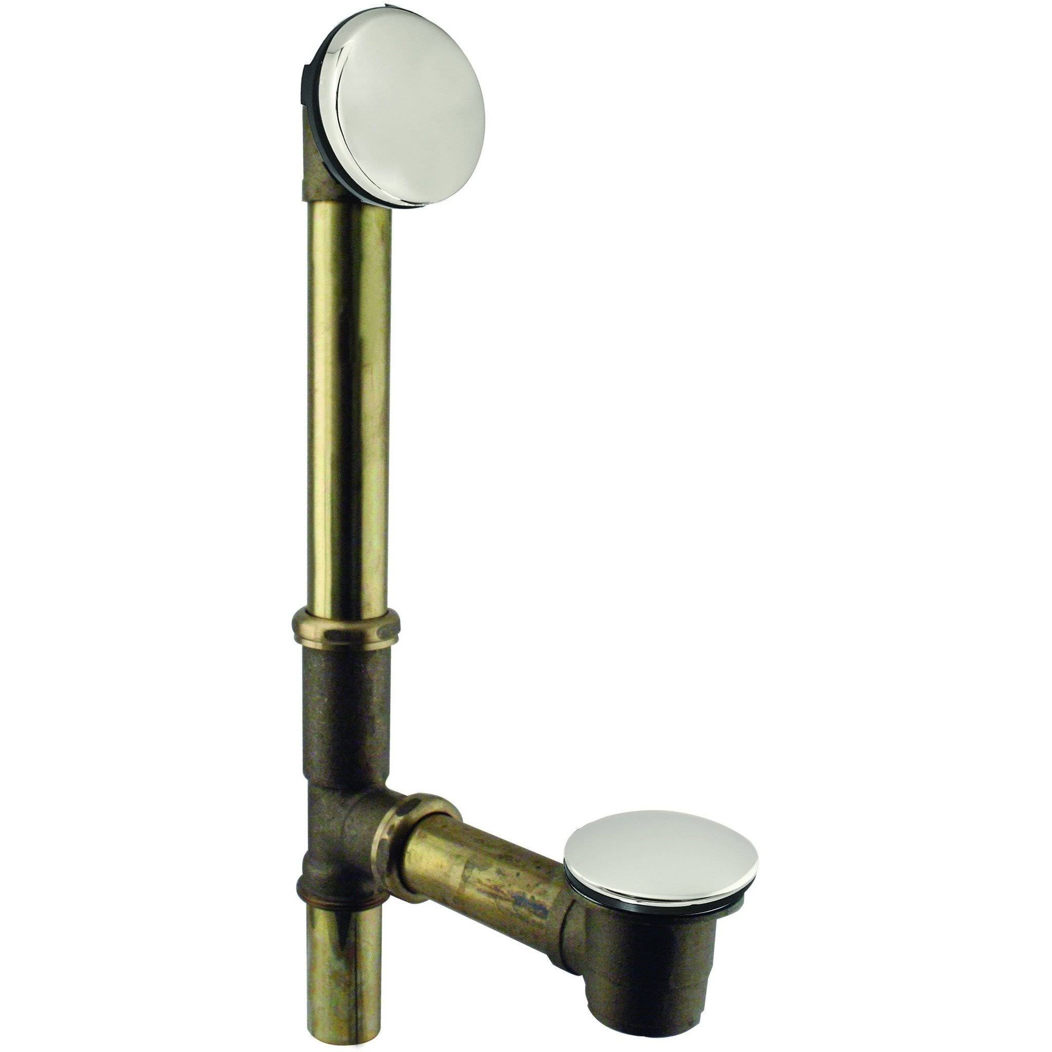 European Tip Toe Bath Waste with Hidden Overflow, 14 in. Make-Up, 17 Ga., Polished Nickel P80068