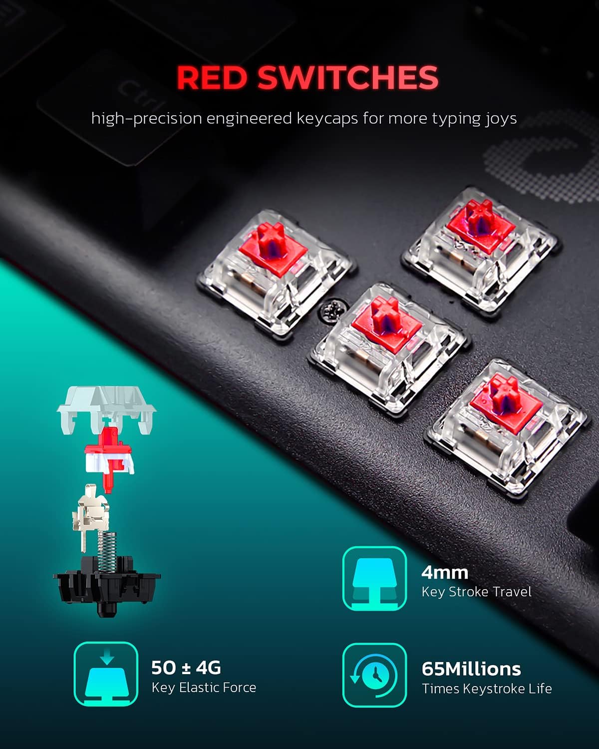 Full Size Red Switch Mechanical Gaming Keyboard with Detachable Wrist Rest U4146