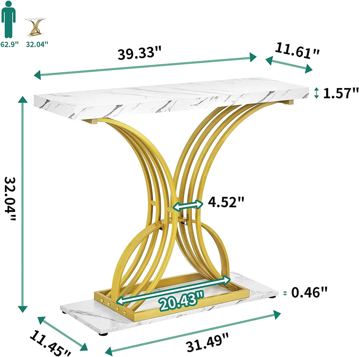 Gold Narrow Console Table with Faux Marble Top N282060