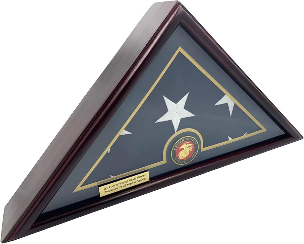 Solid Wood Cherry Finish Flag Display Case with Customized Name Plate P23263