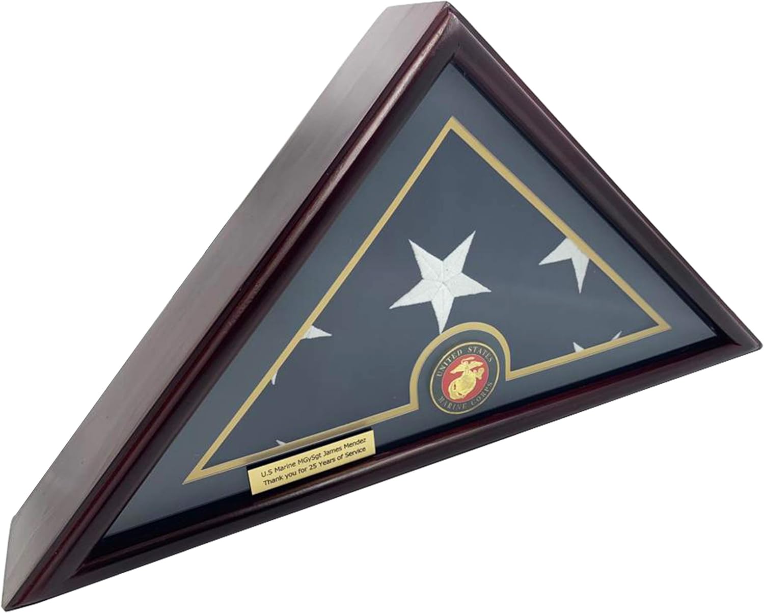 Solid Wood Cherry Finish Flag Display Case with Customized Name Plate P23263