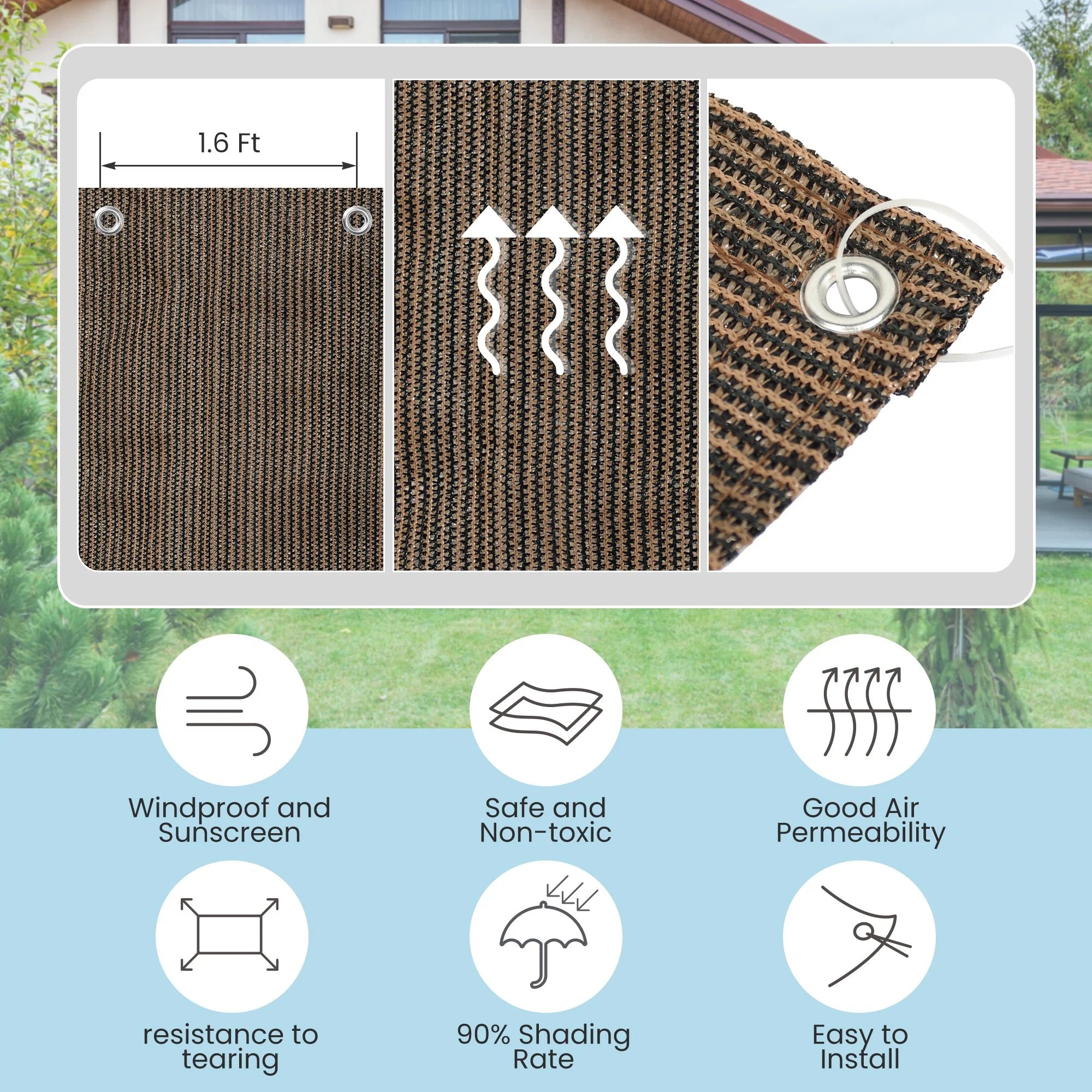 Mocha Shade Net 3 Pin Anti-UV HDPE Swimming Pool Shading Net Q17269