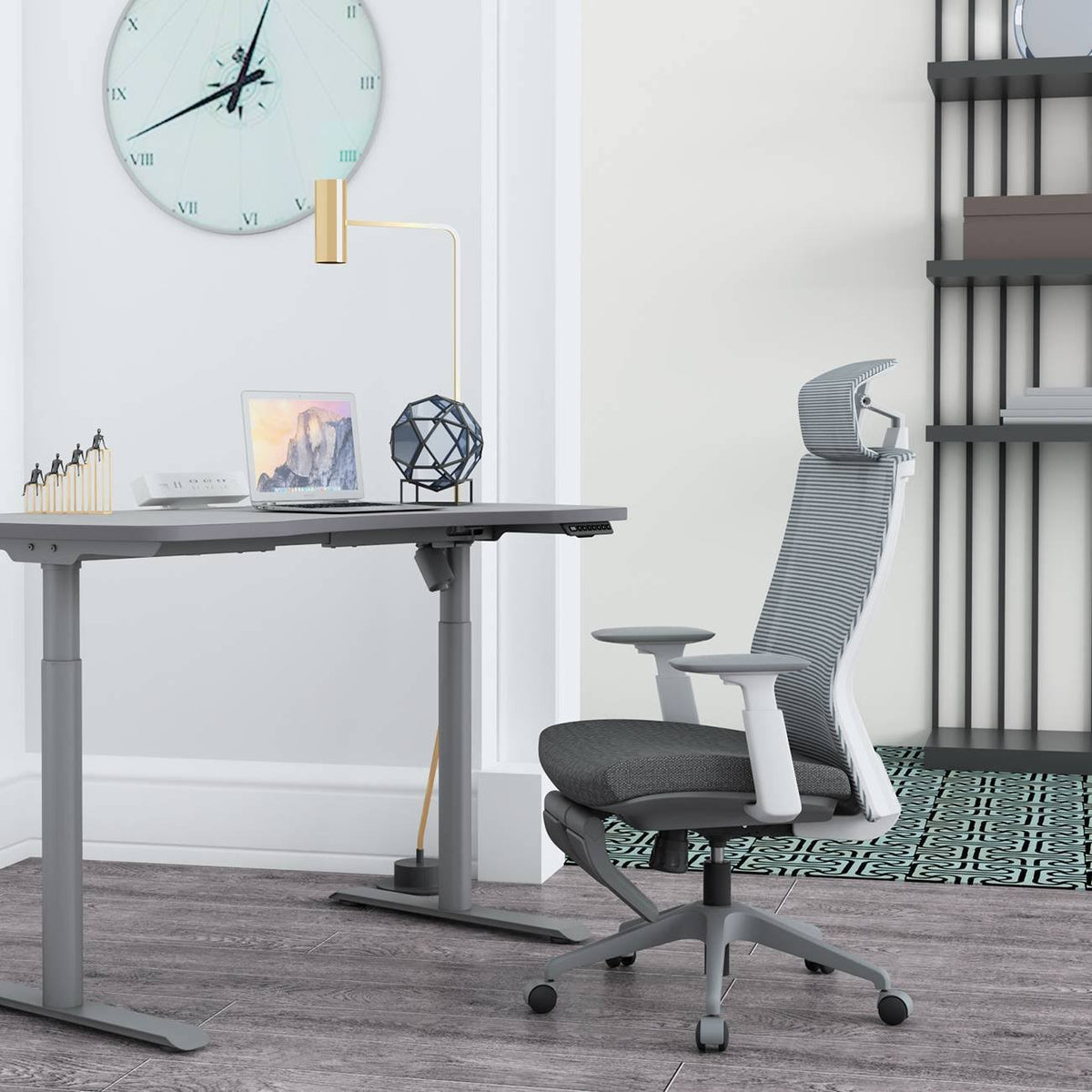 Gray Ergonomic Chair with Footrest K230