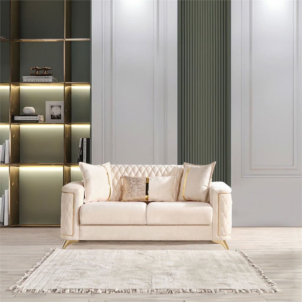Ivory Velvet Loveseat M1104