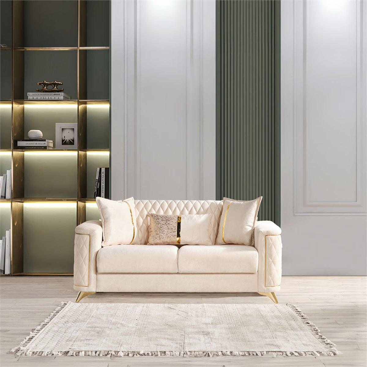 Ivory Velvet Loveseat M1104