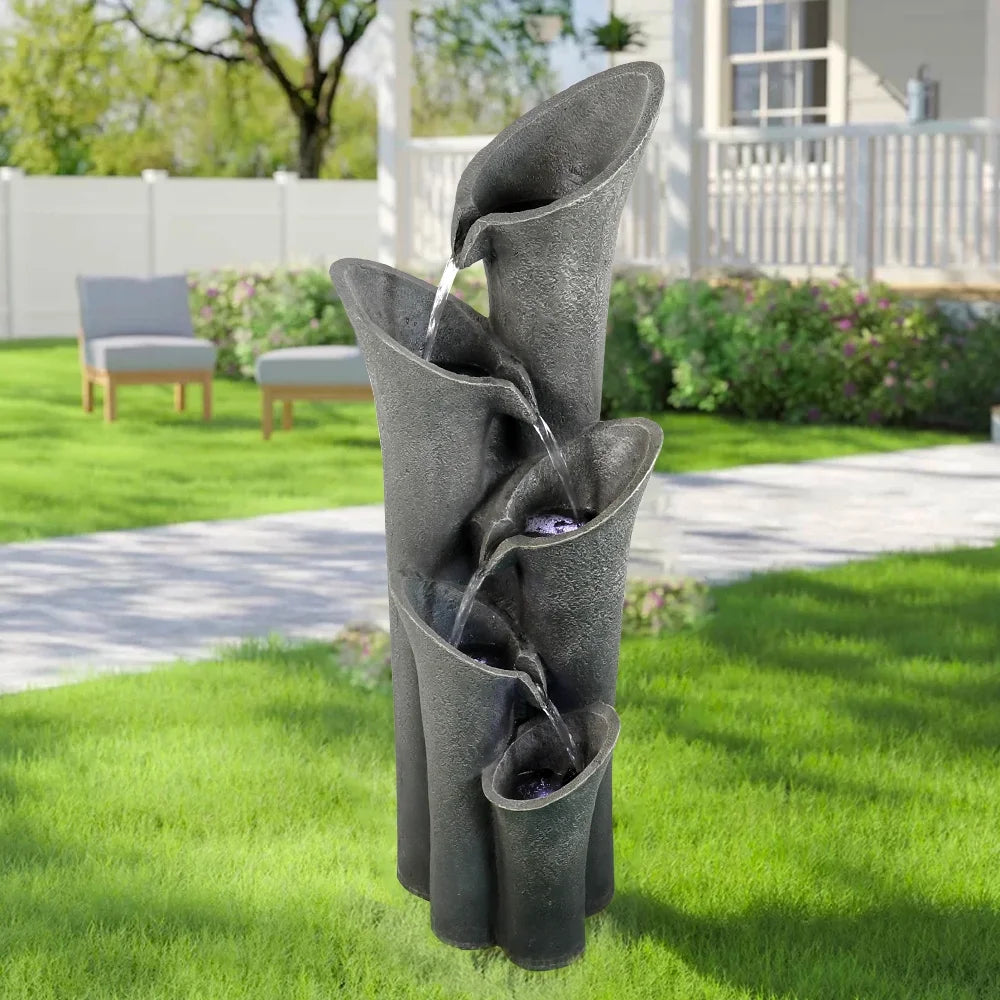5-Tier Outdoor Water Fountains with LED Lights, 40" High E7093