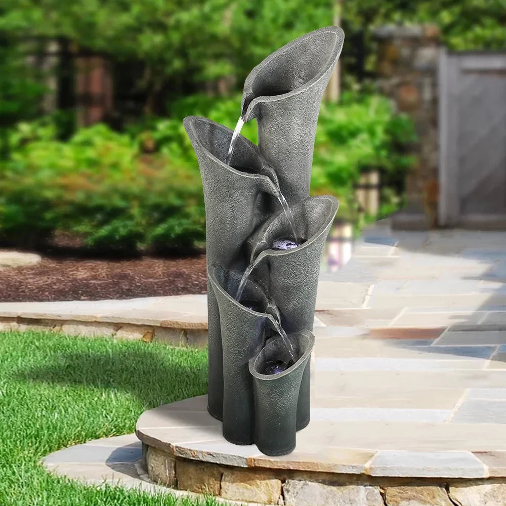 5-Tier Outdoor Water Fountains with LED Lights, 40" High E7093