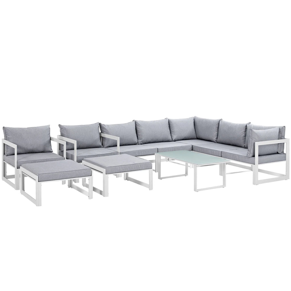 White Grey Fabric Outdoor Patio Sectional Sofa Set C2849