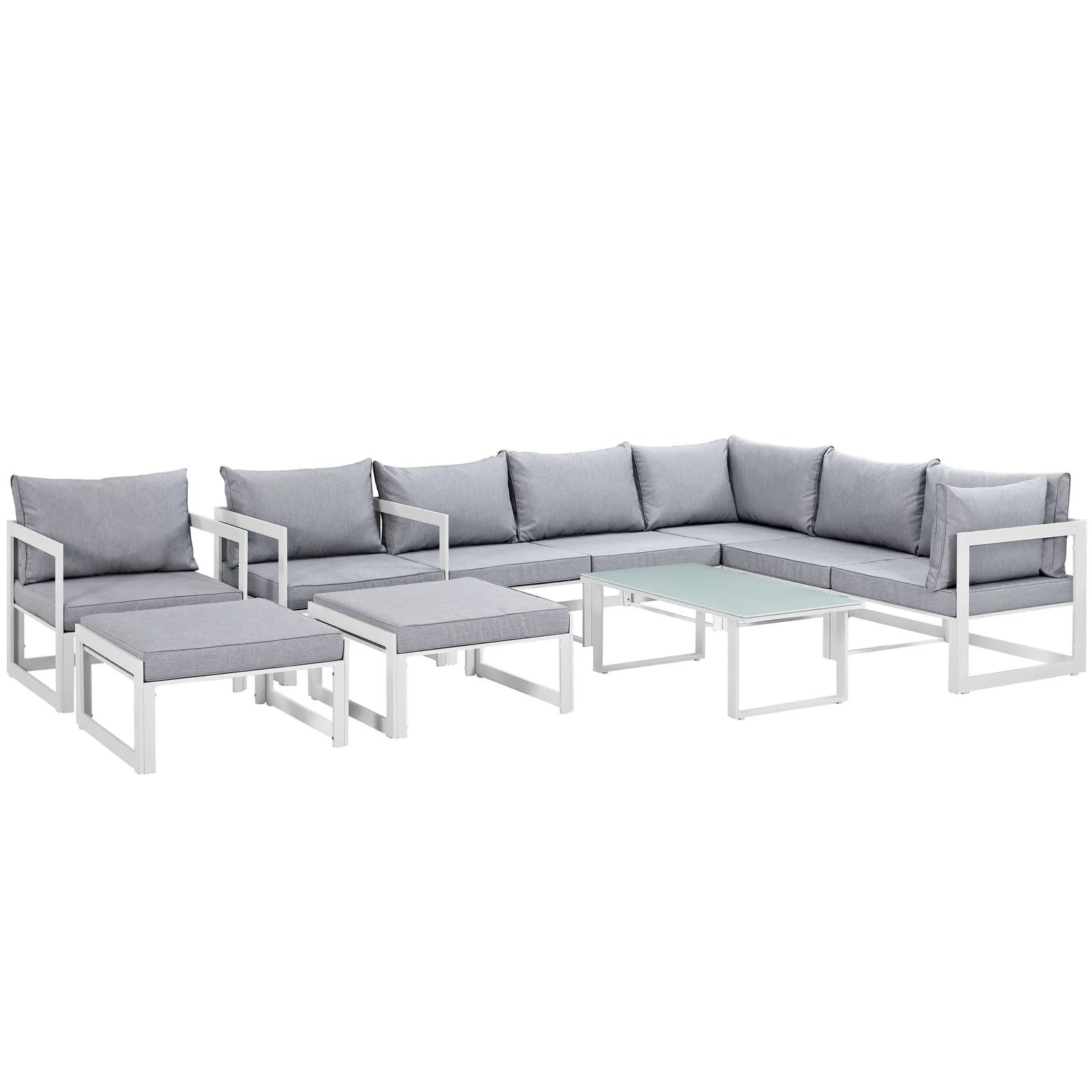 White Grey Fabric Outdoor Patio Sectional Sofa Set C2849