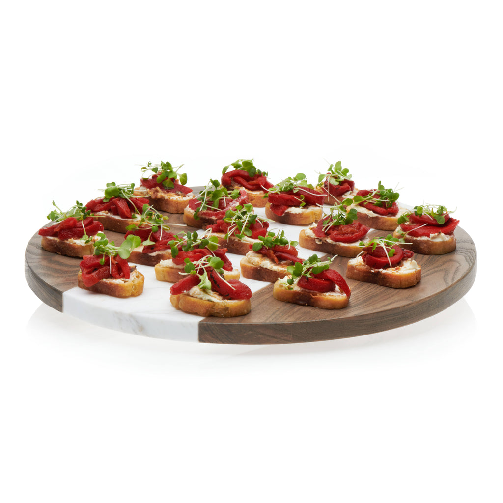 Wood and Marble Lazy Susan Tabletop Centerpiece T3120