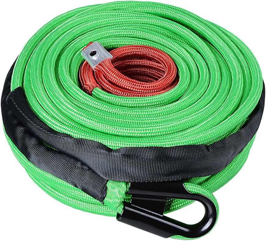 Green Winch Rope Synthetic UHMWPE 22,000 lb 95' x 3/8 inch with Sleeve Protector K506