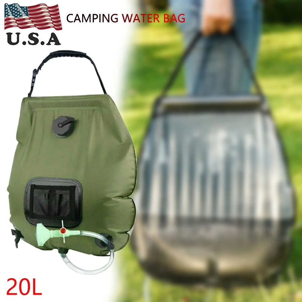 5 Gallon Solar Heated Camping Shower Bag with Removable Hose, Green PVC O492121