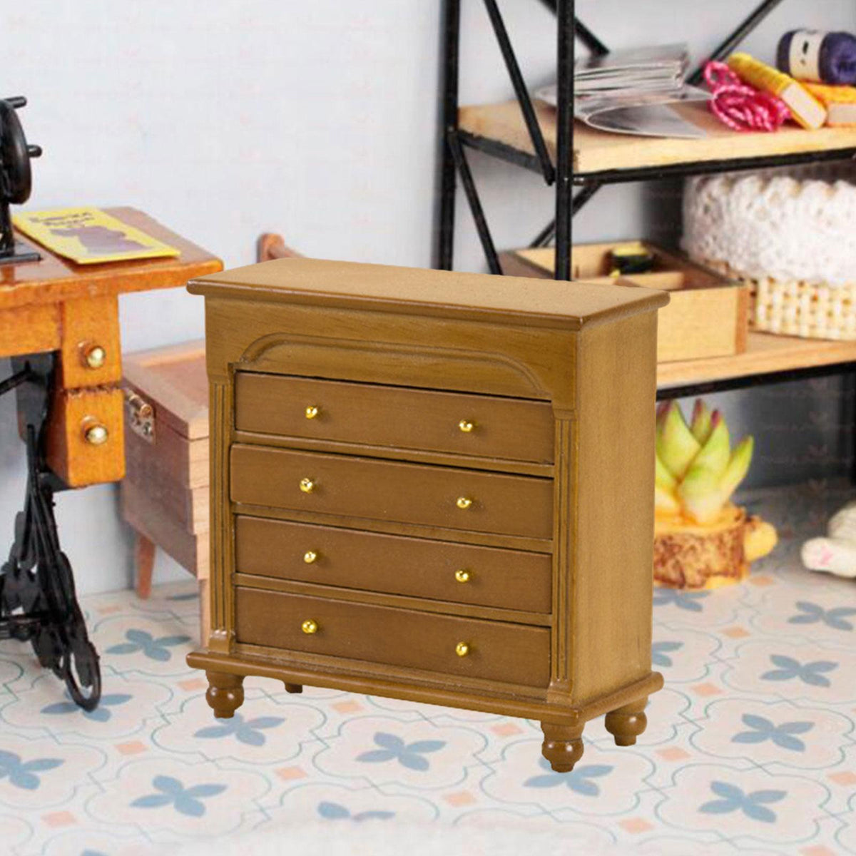 1/12 Scale Dollhouse Sideboard Miniature Cabinet Simulation Furniture Model walnut color B81347