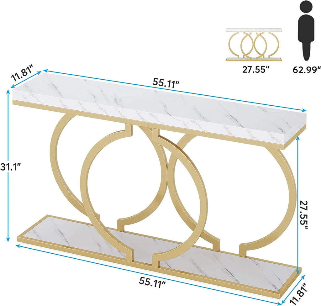 White & Gold Faux Marble Console Sofa Table J514437