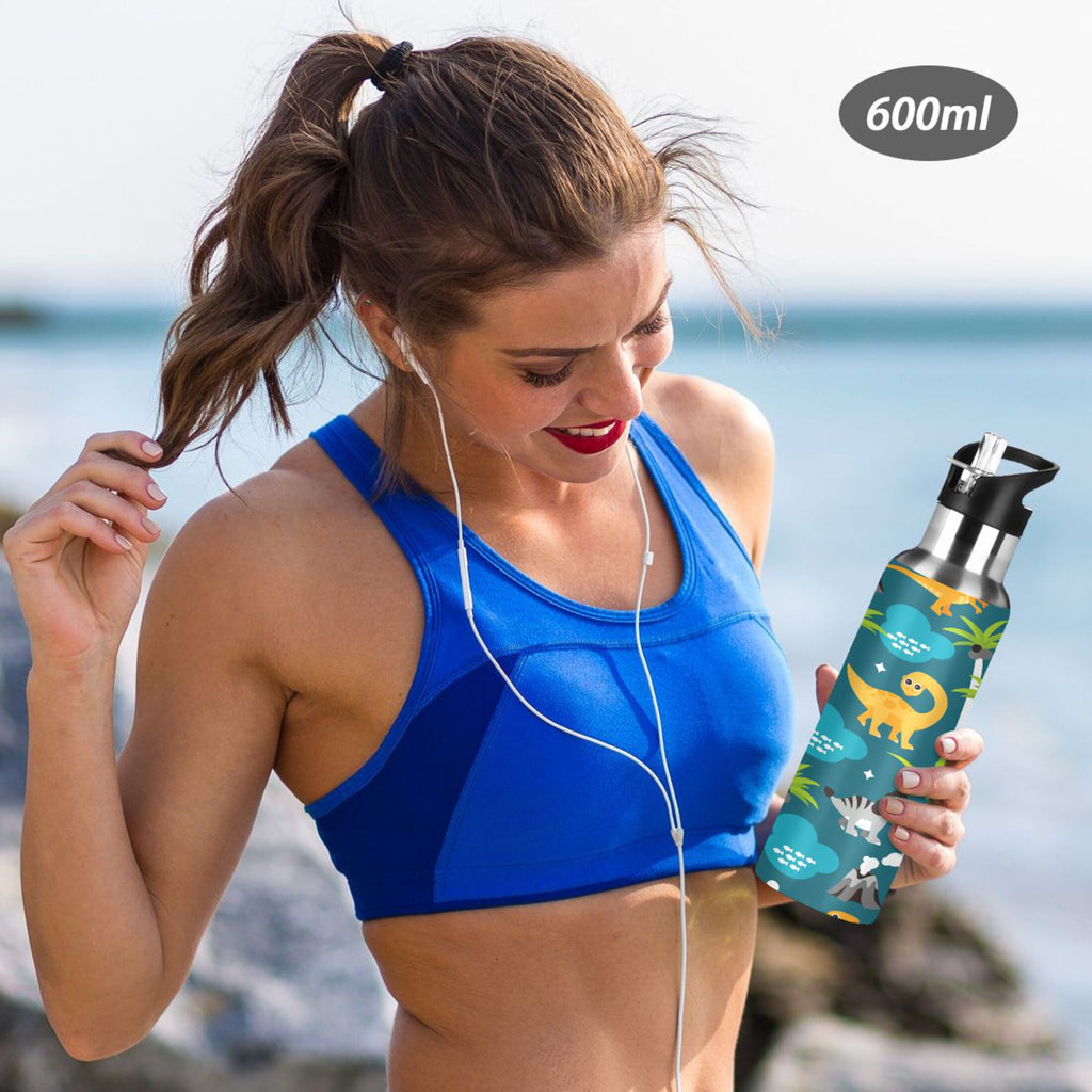Stainless Steel Insulated Thermos Vacuum Flask Water Bottle with Straw Lid Y58679