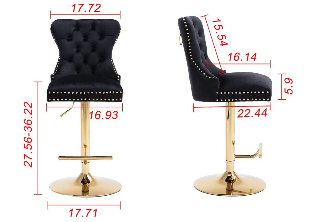Black Velvet Swivel Bar Stools, Set of 2 M7884