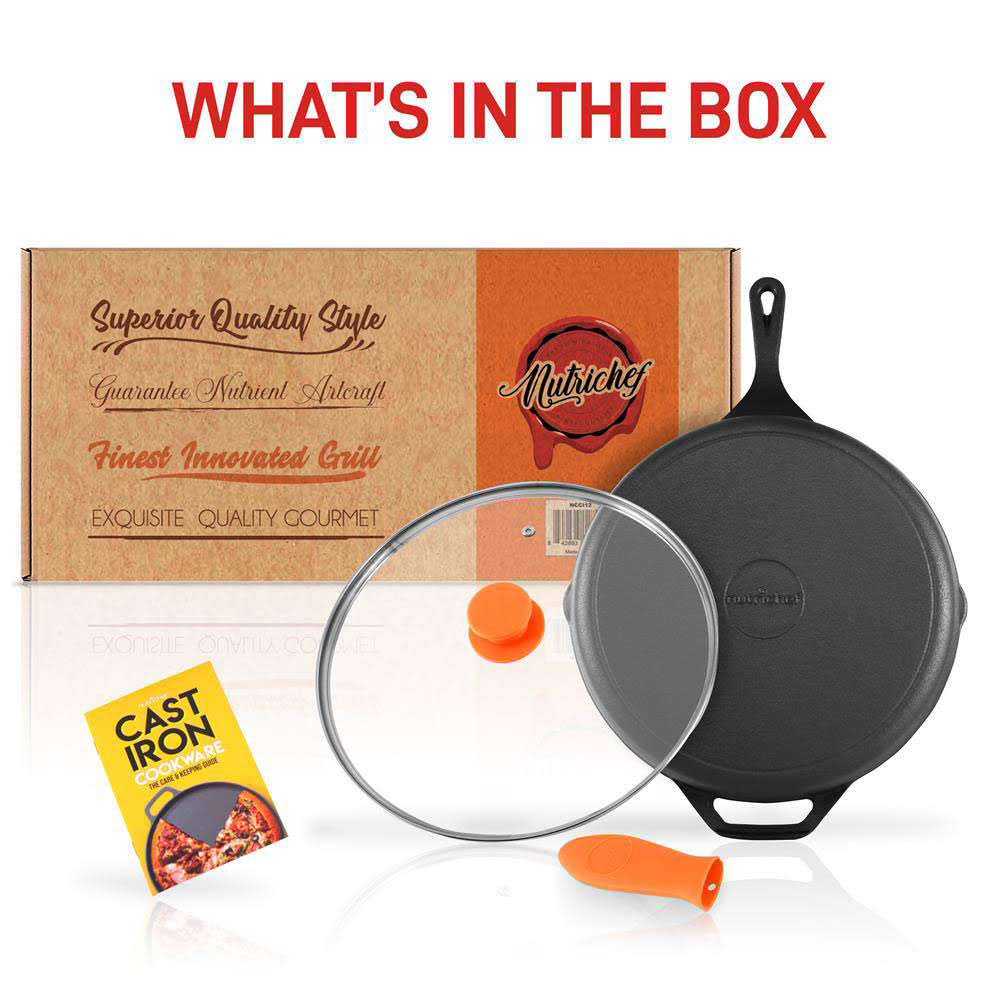12x22 Pre Seasoned Nonstick Cast Iron Frying Pan with Lid (4 Pack) G6935