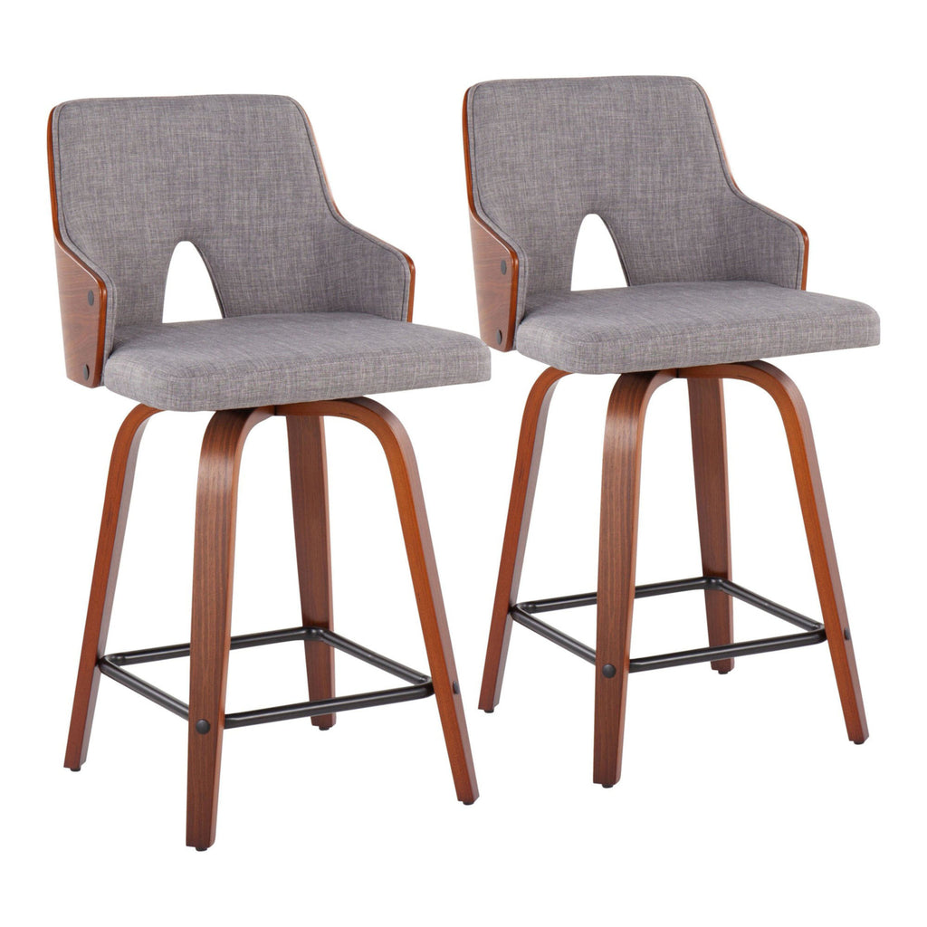 24" Counter Stool With Swivel In Walnut And Light Grey Fabric - Set Of 2 B85970