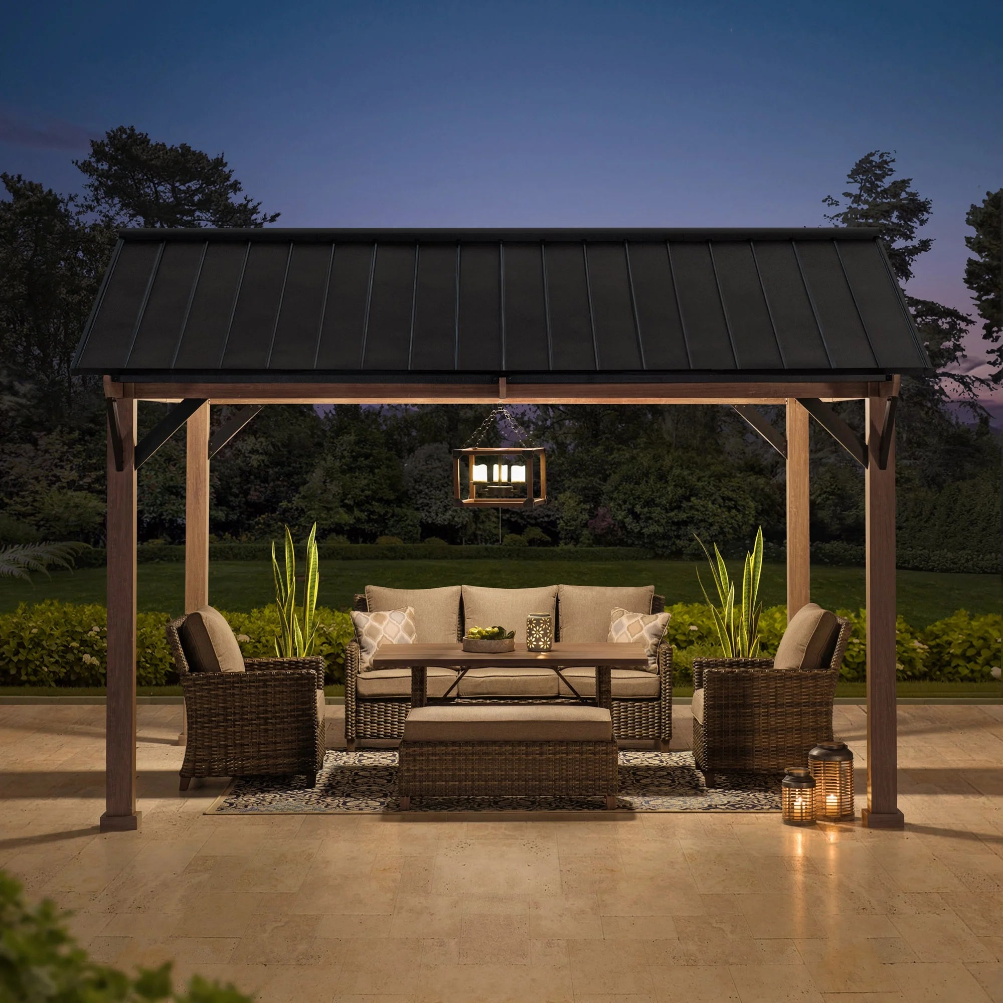 Black Galvanized Steel Hardtop Gazebo 13 x 13 ft. X81068