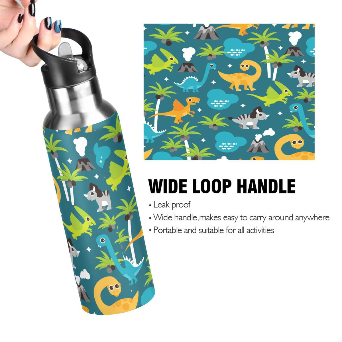 Stainless Steel Insulated Thermos Vacuum Flask Water Bottle with Straw Lid Y58679