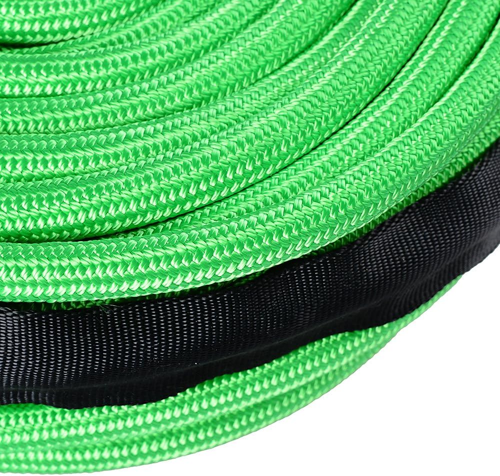 Green Winch Rope Synthetic UHMWPE 22,000 lb 95' x 3/8 inch with Sleeve Protector K506