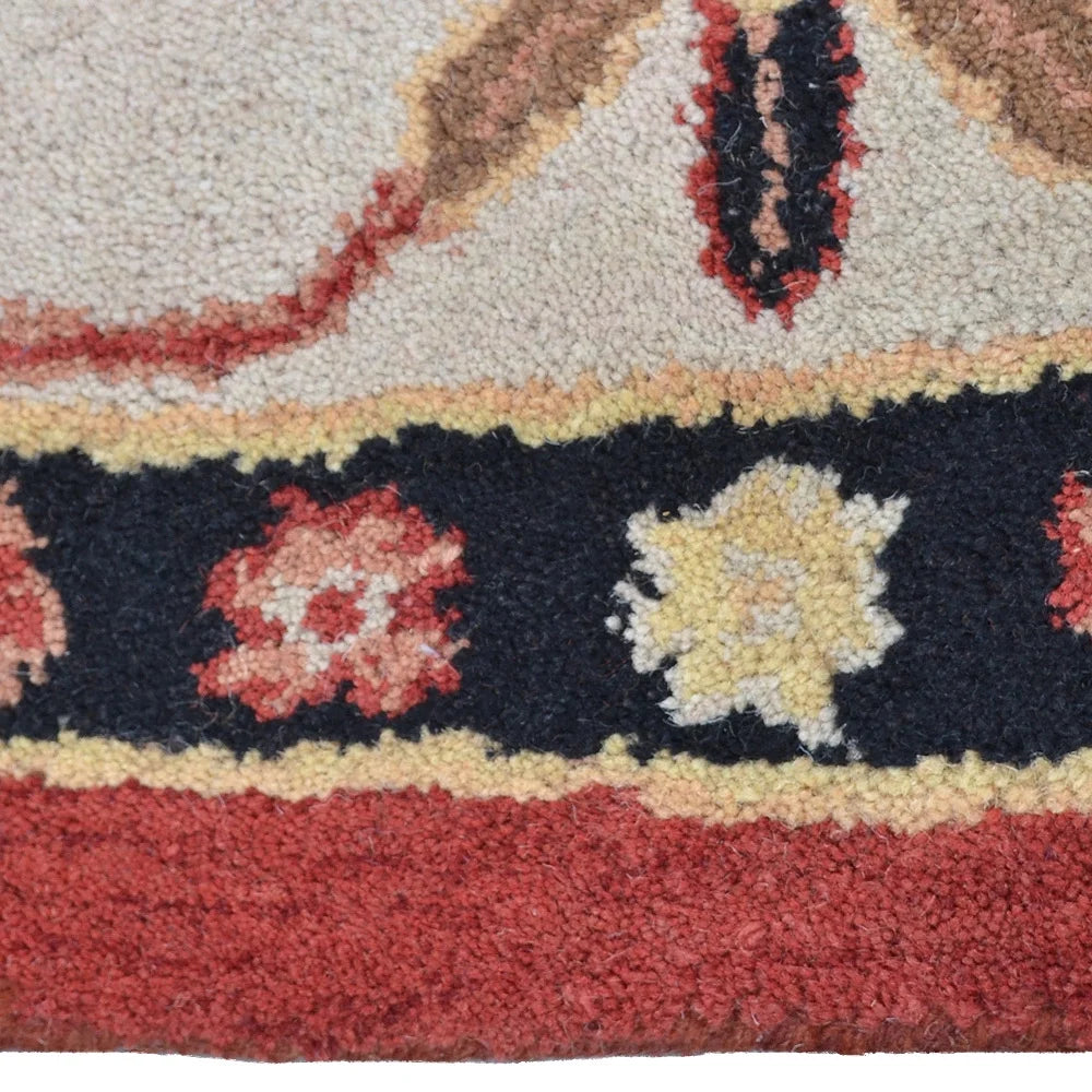 10'x10' Round Red Cream Hand Tufted Wool Area Rug X462801