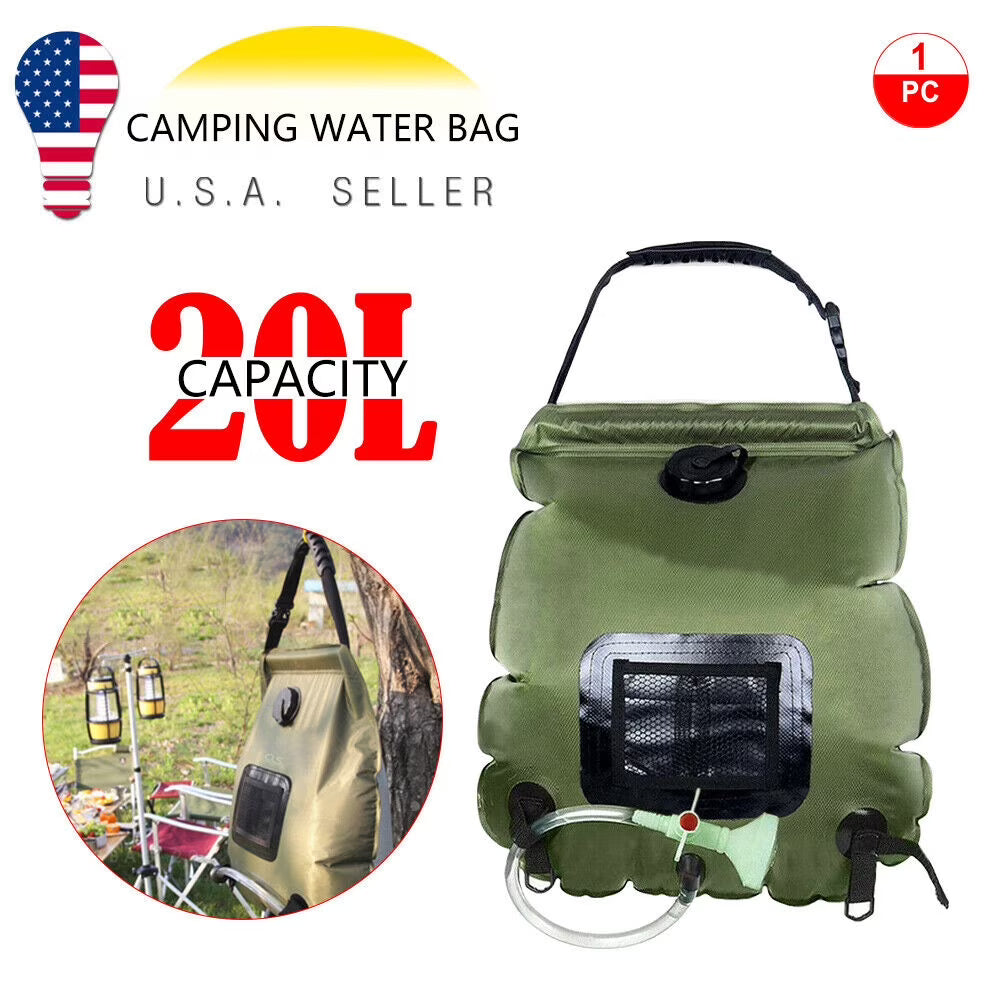 5 Gallon Solar Heated Camping Shower Bag with Removable Hose, Green PVC O492121