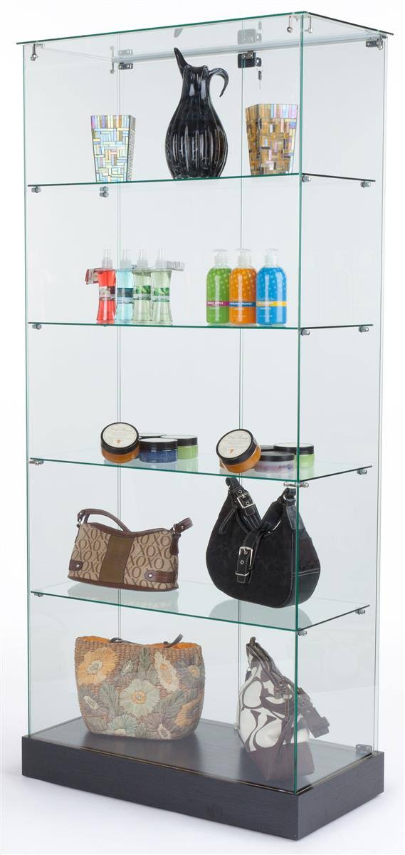Glass Display Case with Hinged Door and 4 Fixed Shelves Q742
