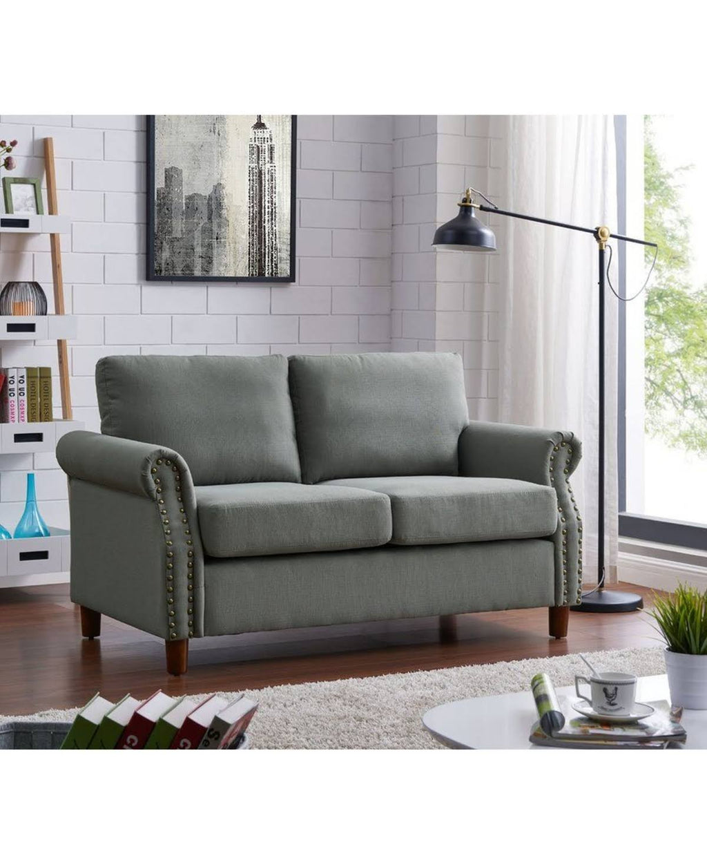 Brown Nailhead Loveseat I23450