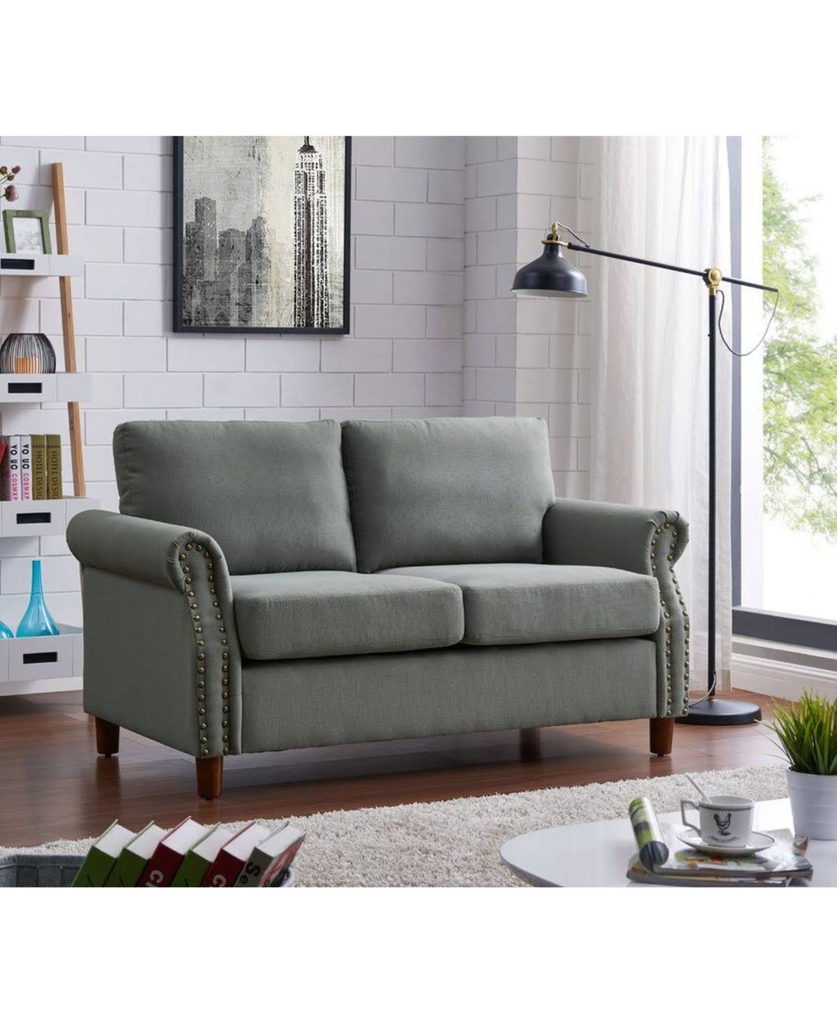 Brown Nailhead Loveseat I23450