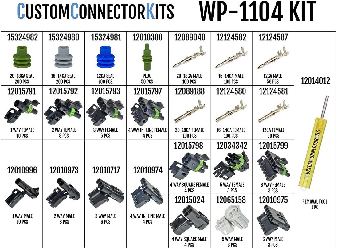 Sealed Weatherproof Automotive Electrical Connectors 1104 Piece Kit With Crimp Tool A148565