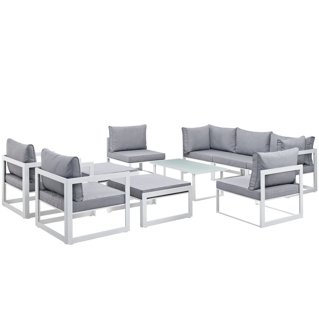 White Grey Fabric Outdoor Patio Sectional Sofa Set C2849