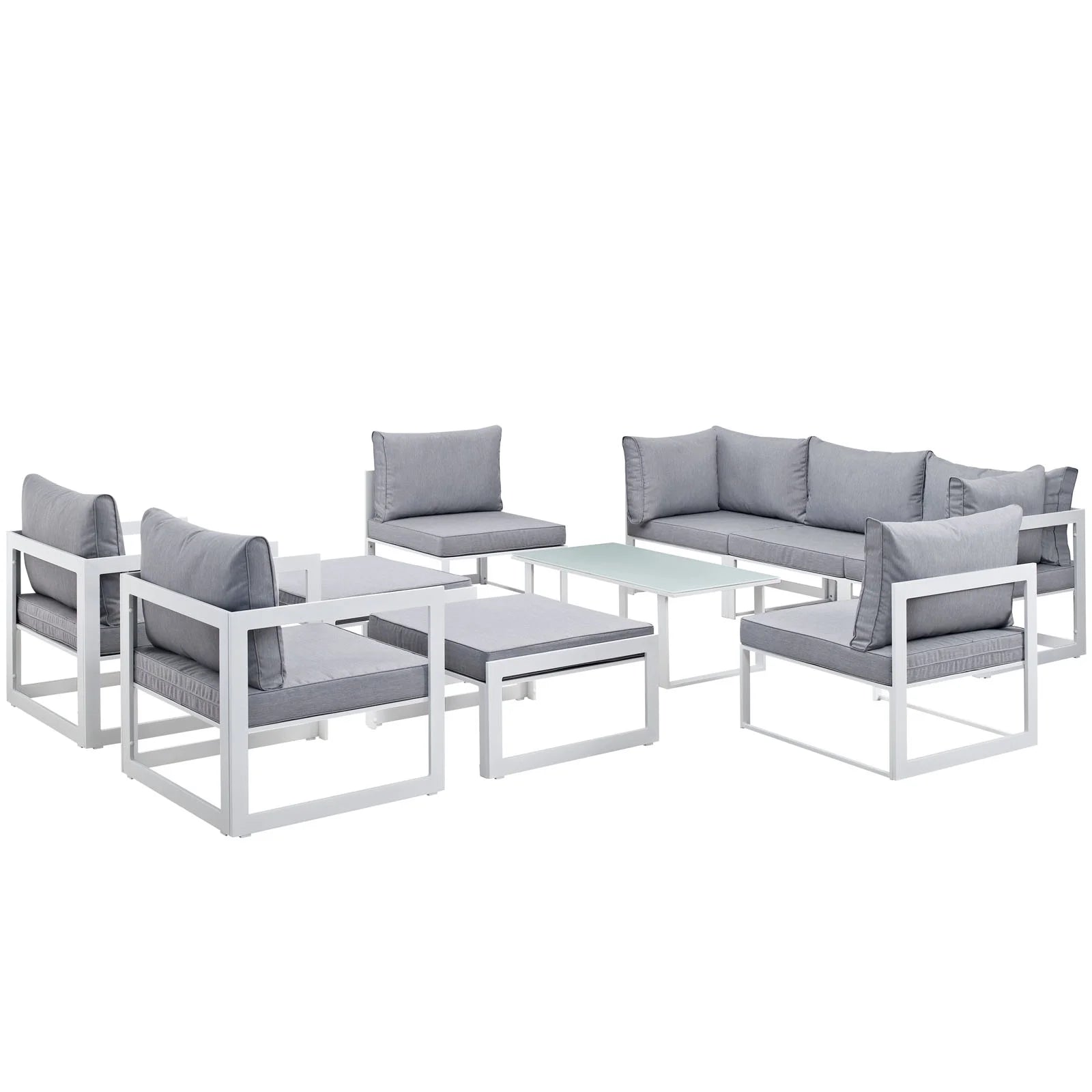 White Grey Fabric Outdoor Patio Sectional Sofa Set C2849