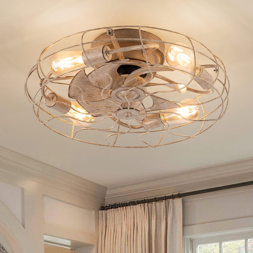 20'' Low Profile Caged Ceiling Fan with Lights Remote Control I2018