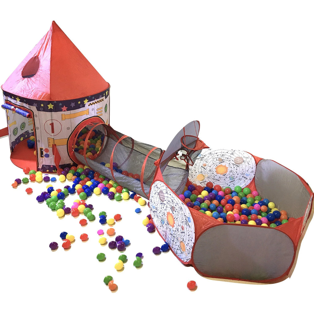3pc Kids Play Tent Tunnel and Ball Pit with Basketball Hoop W41886