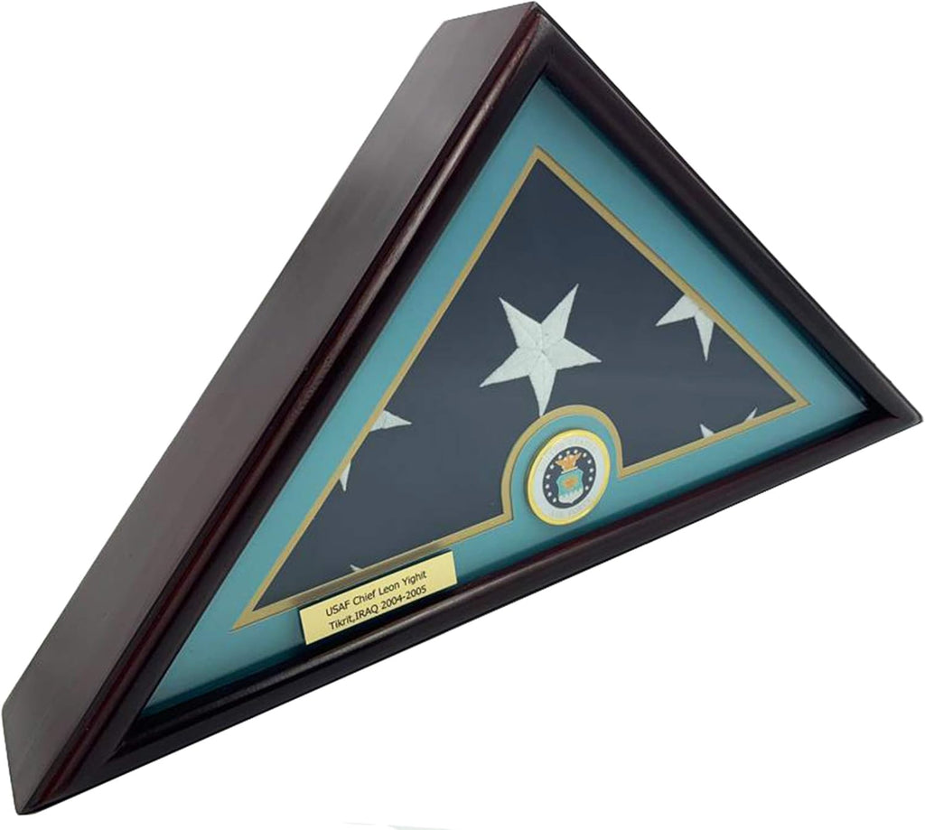 Solid Wood Cherry Finish Flag Display Case with Customized Name Plate P23263