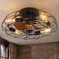 20'' Low Profile Caged Ceiling Fan with Lights Remote Control I2018