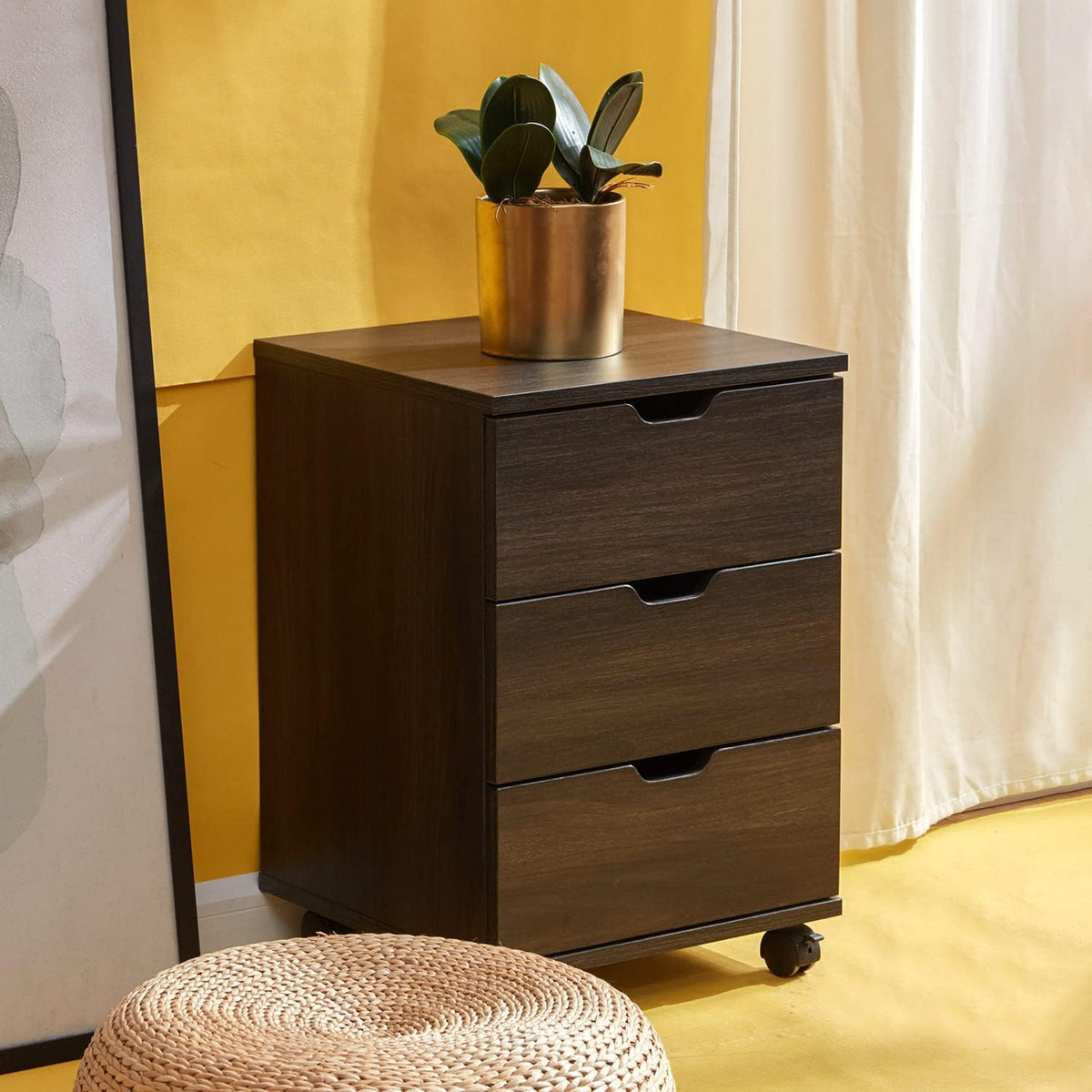 3 Drawer Wood Rolling Office Filing Cabinet (Dark Walnut) K5737